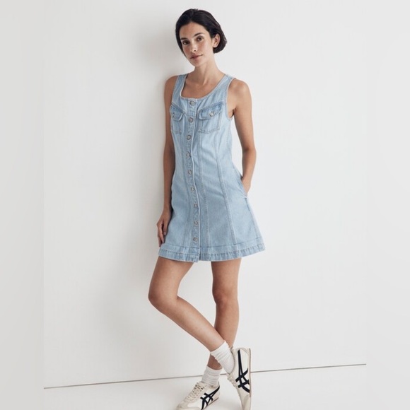 Madewell Denim Sleeveless Seamed Mini Dress A-line Pockets Women’s Size 6 - Picture 2 of 10